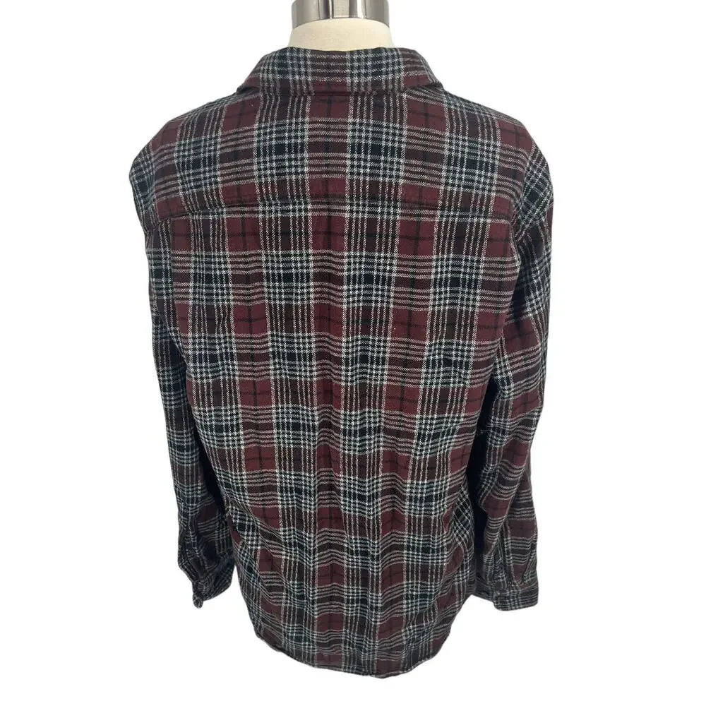 THE NORTH FACE Maroon Plaid Button Up Long Sleeve Shirt SZ Large